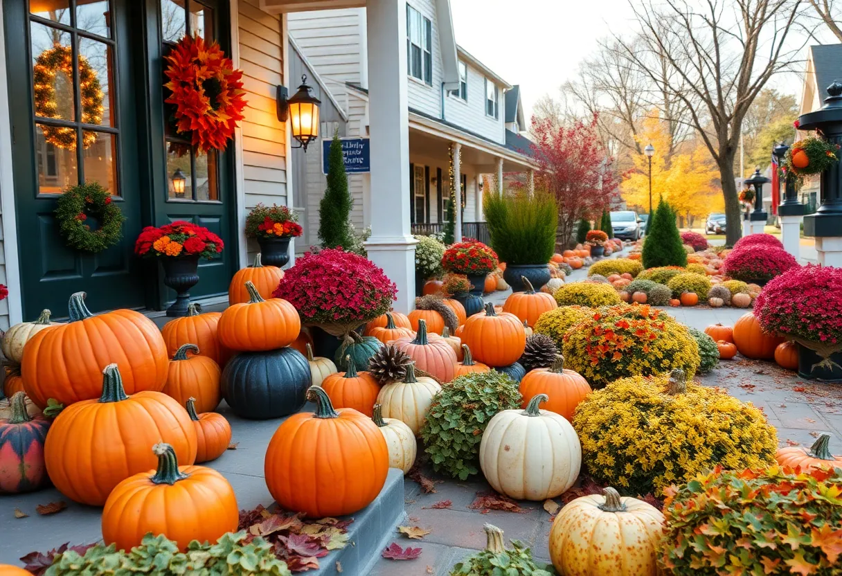 Decorated pumpkins on porches in Chattanooga during autumn