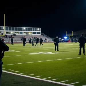 Police presence during a football game at Red Bank High School