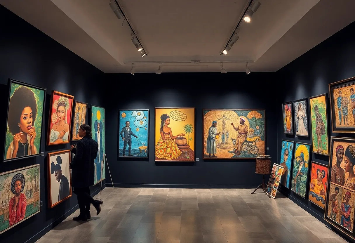 Artworks displayed at the Silver Linings exhibition promoting Black artists