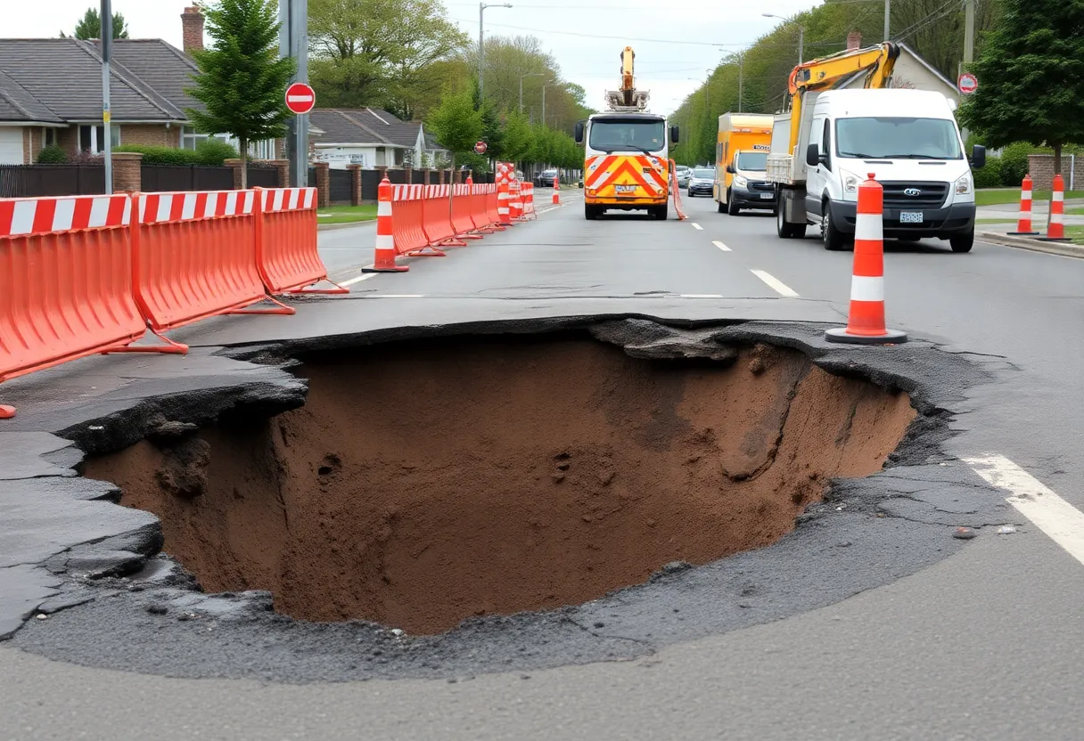 Large sinkhole on Heritage Landing Drive, Chattanooga