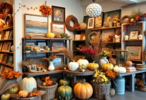 Seasonal fall decor display at Sophie's Shoppe in Chattanooga.