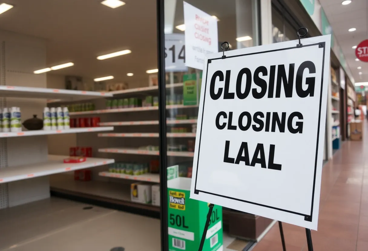 Sign announcing liquidation sale at Stockdale's Hixson store.