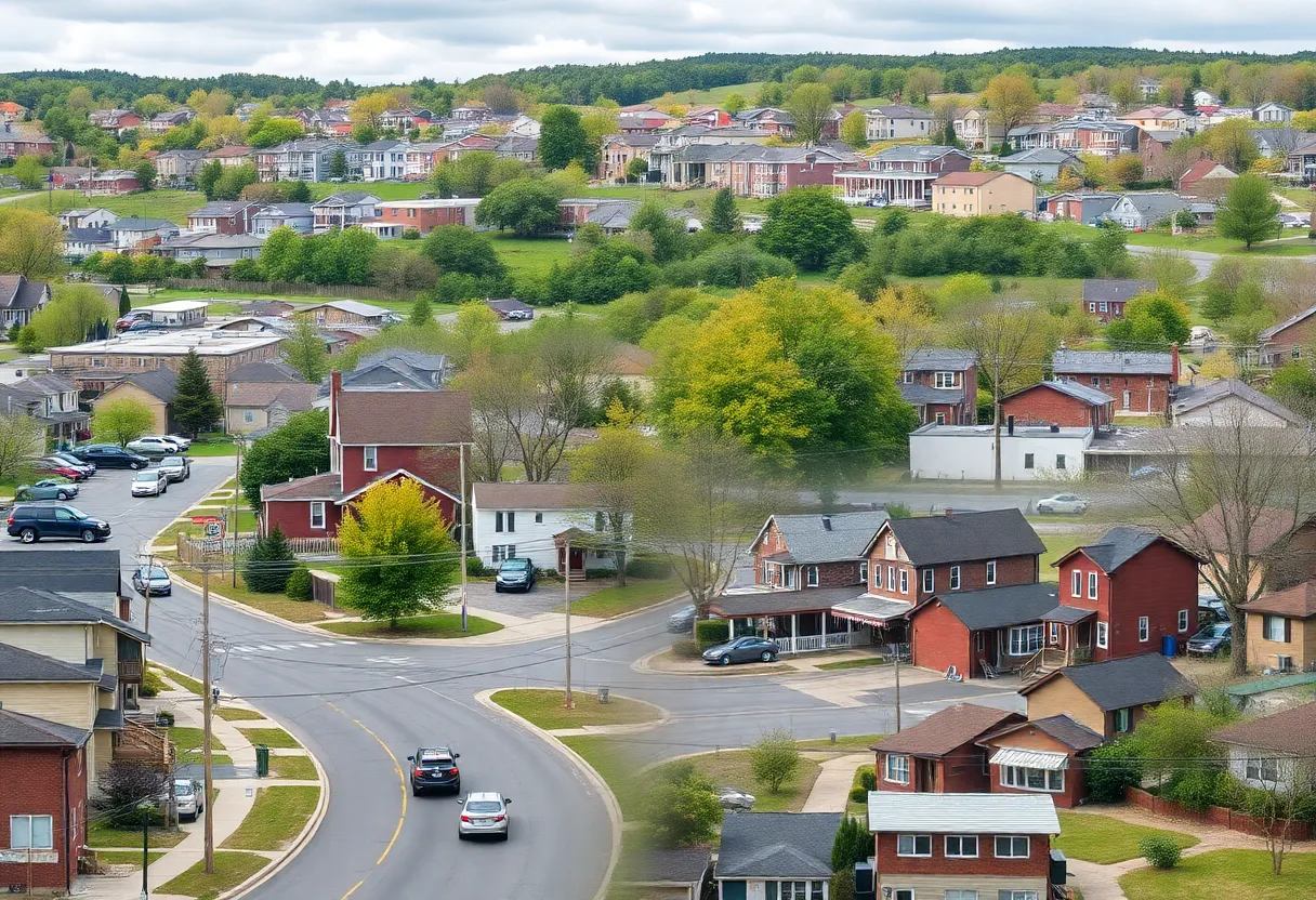 Collage of Tennessee's urban landscape depicting economic struggles and diversity.