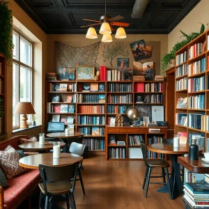 Interior of The Book & Cover bookstore in Chattanooga with cozy reading areas and bookshelves.