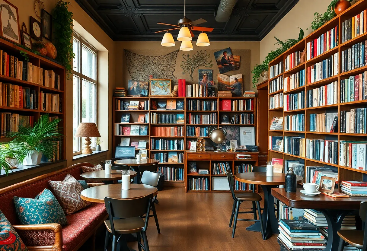 Interior of The Book & Cover bookstore in Chattanooga with cozy reading areas and bookshelves.