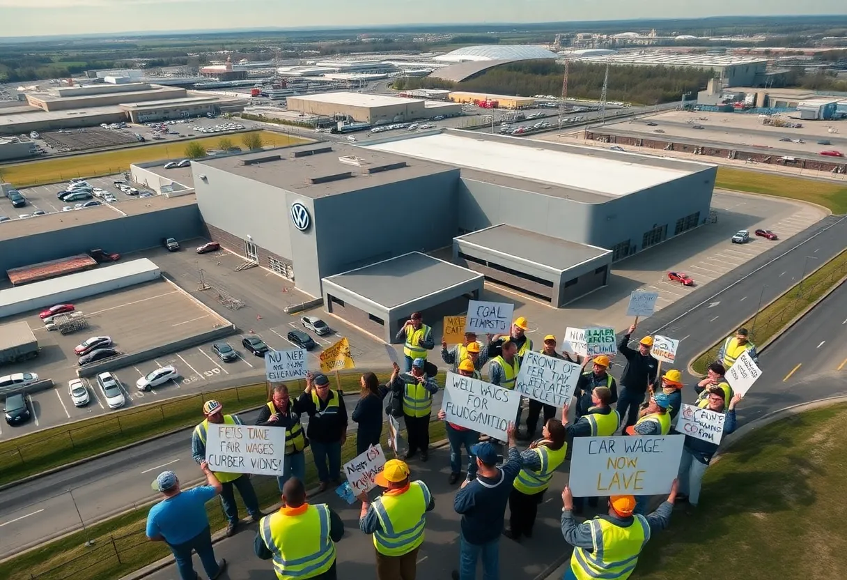 Workers at Volkswagen plant rallying for fair wages