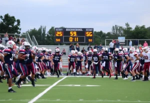 Football players from Battle Ground Academy celebrating their victory on the field.