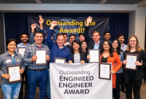 Award ceremony for Outstanding Engineer Award featuring engineers.