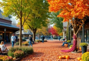 Vibrant autumn scene in Chattanooga with festive Halloween decorations