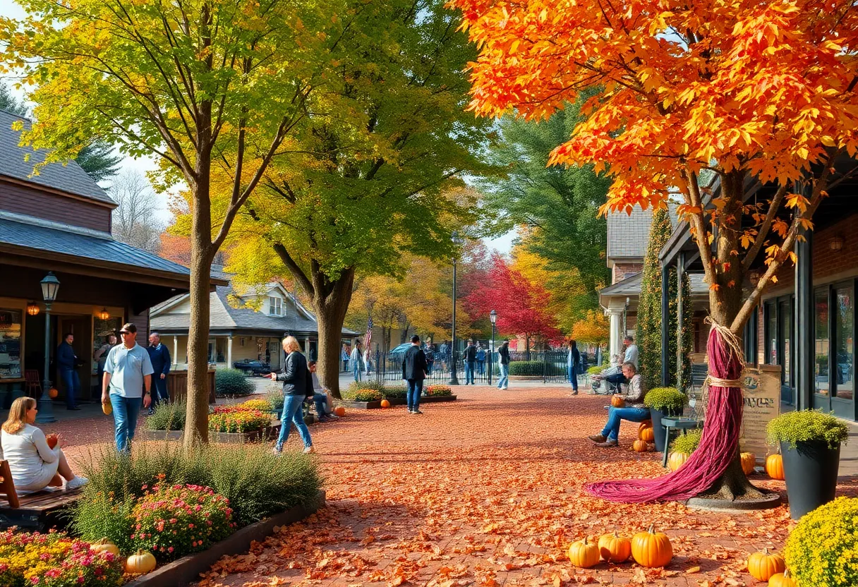Vibrant autumn scene in Chattanooga with festive Halloween decorations