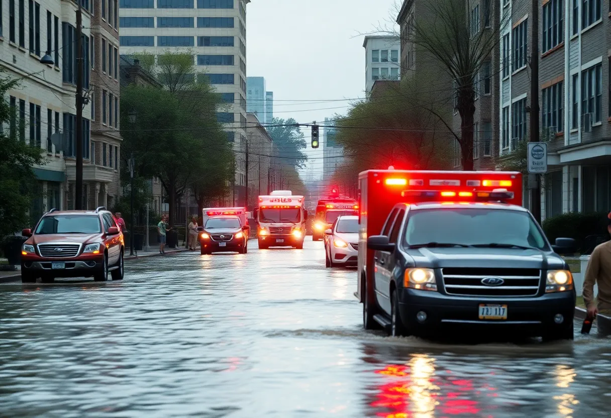 Emergency rescue operations in flooded streets of Chattanooga