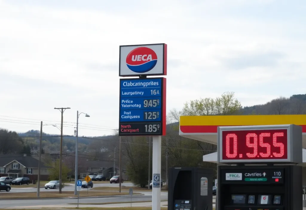 Gas station in Chattanooga displaying current gas prices
