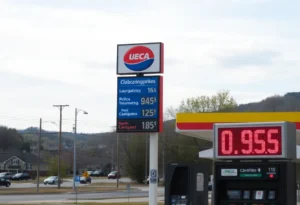 Gas station in Chattanooga displaying current gas prices