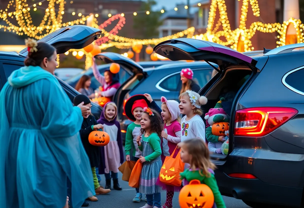 Families enjoying trunk or treat Halloween events in Chattanooga