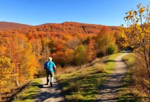 Hikers on Chattanooga trails surrounded by autumn trees