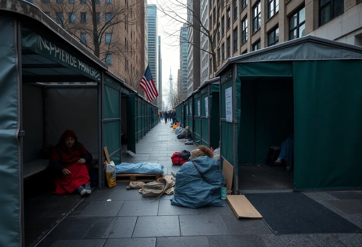 An image depicting homelessness in Chattanooga with empty shelters and individuals in need.