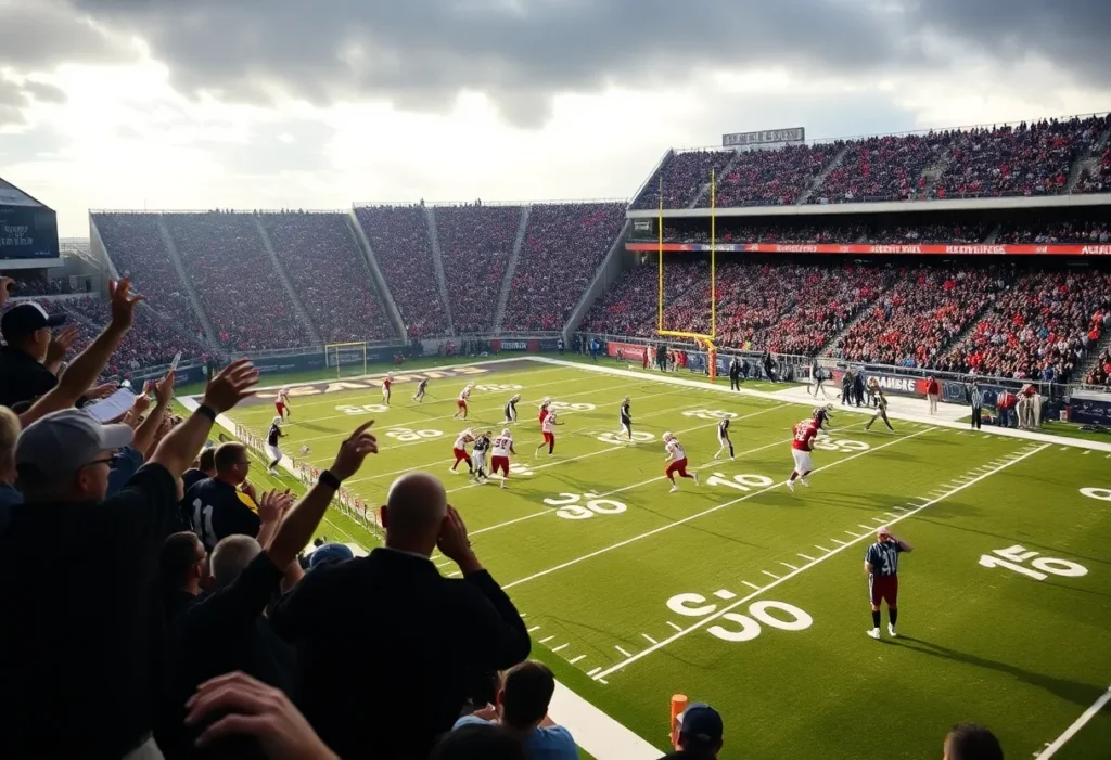 Chattanooga Mocs football game with fans cheering in the stadium