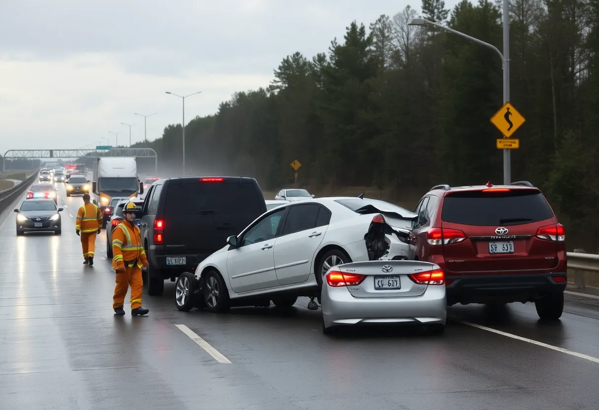 Emergency responders at the scene of a multi-vehicle crash in Chattanooga