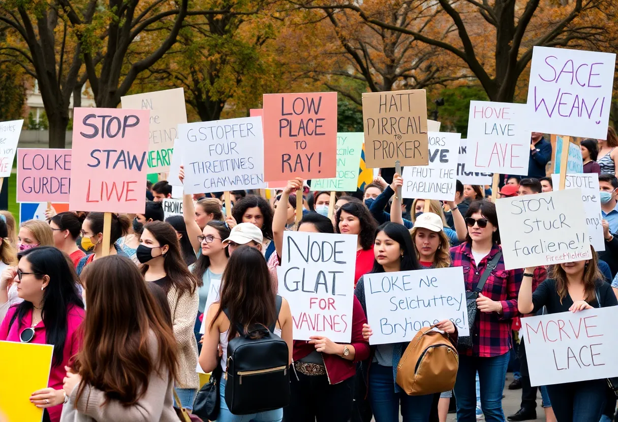 Protesters gathered at a rally in Chattanooga holding signs
