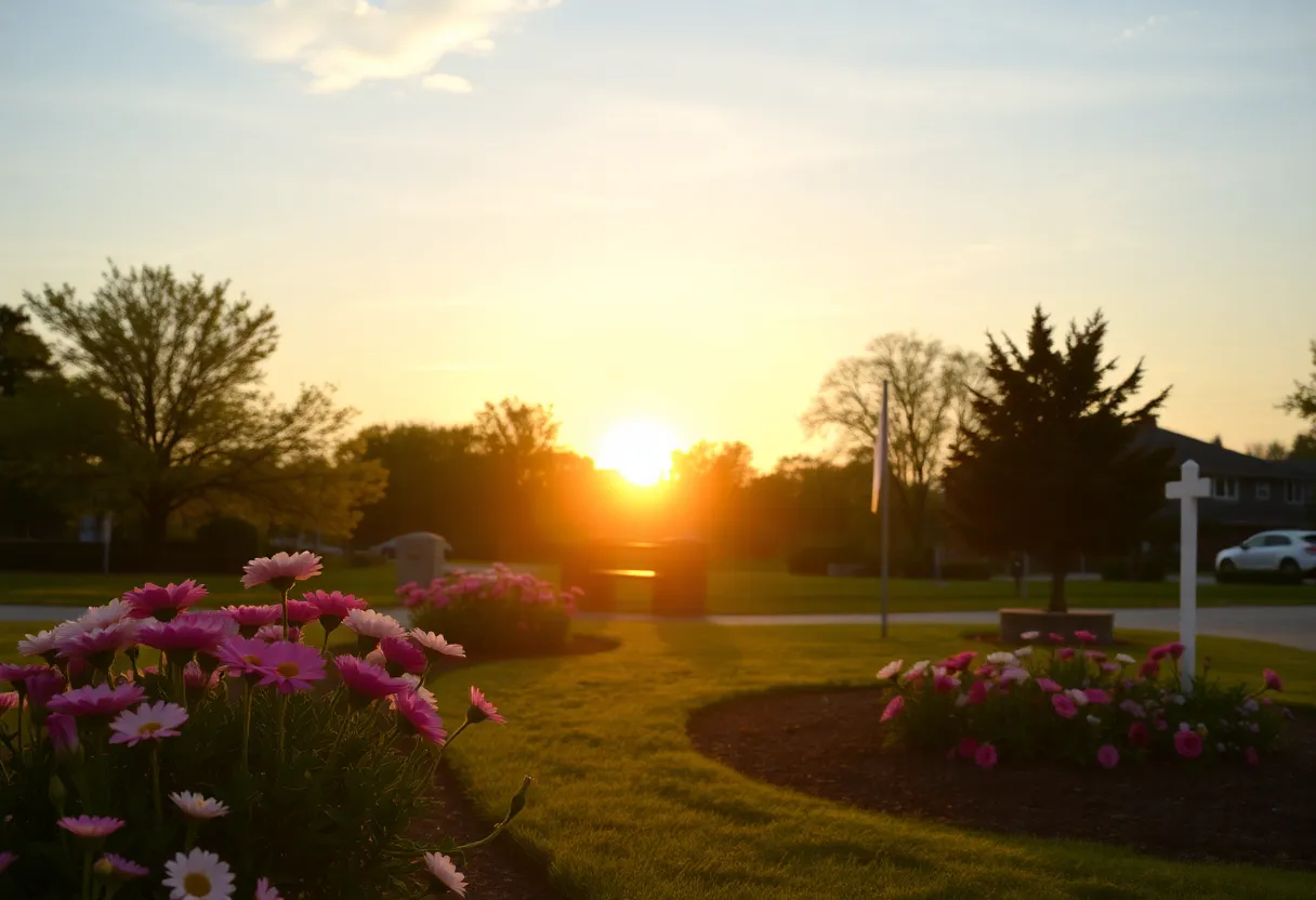 A tranquil park scene representing community remembrance.