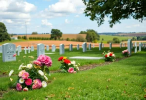 Graveside service setting with flowers in Chattanooga