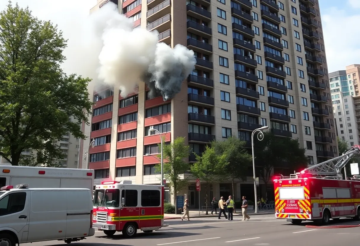 Firefighters responding to a fire at Mary Walker Towers in Chattanooga, Tennessee.