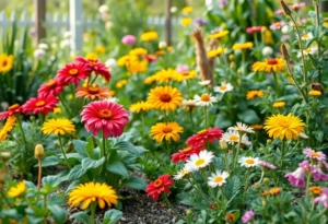 A vibrant garden filled with blooming flowers, representing the life of Margaret Young.