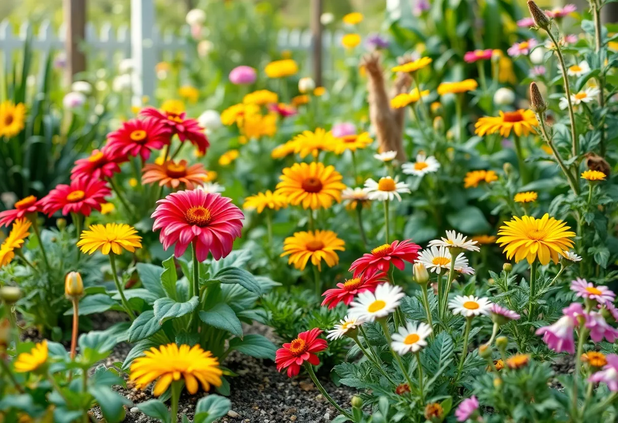 A vibrant garden filled with blooming flowers, representing the life of Margaret Young.