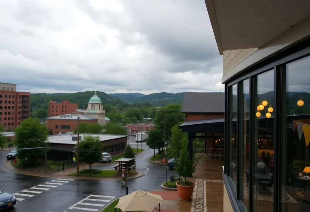 A cloudy and rainy day in Morristown with indications of community events