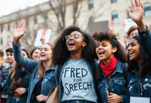 Students rallying at the University of Oklahoma campus addressing foreign remarks