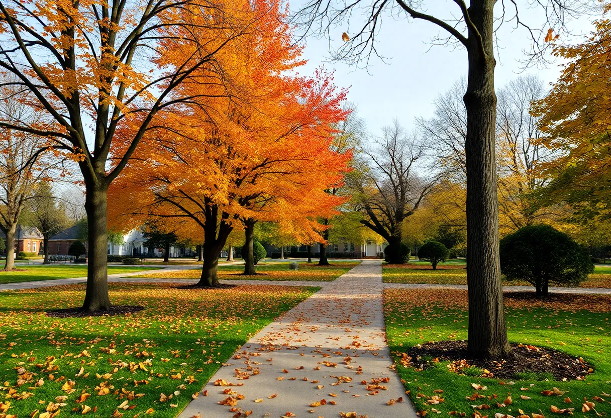 A peaceful autumn park in Chattanooga representing community remembrance