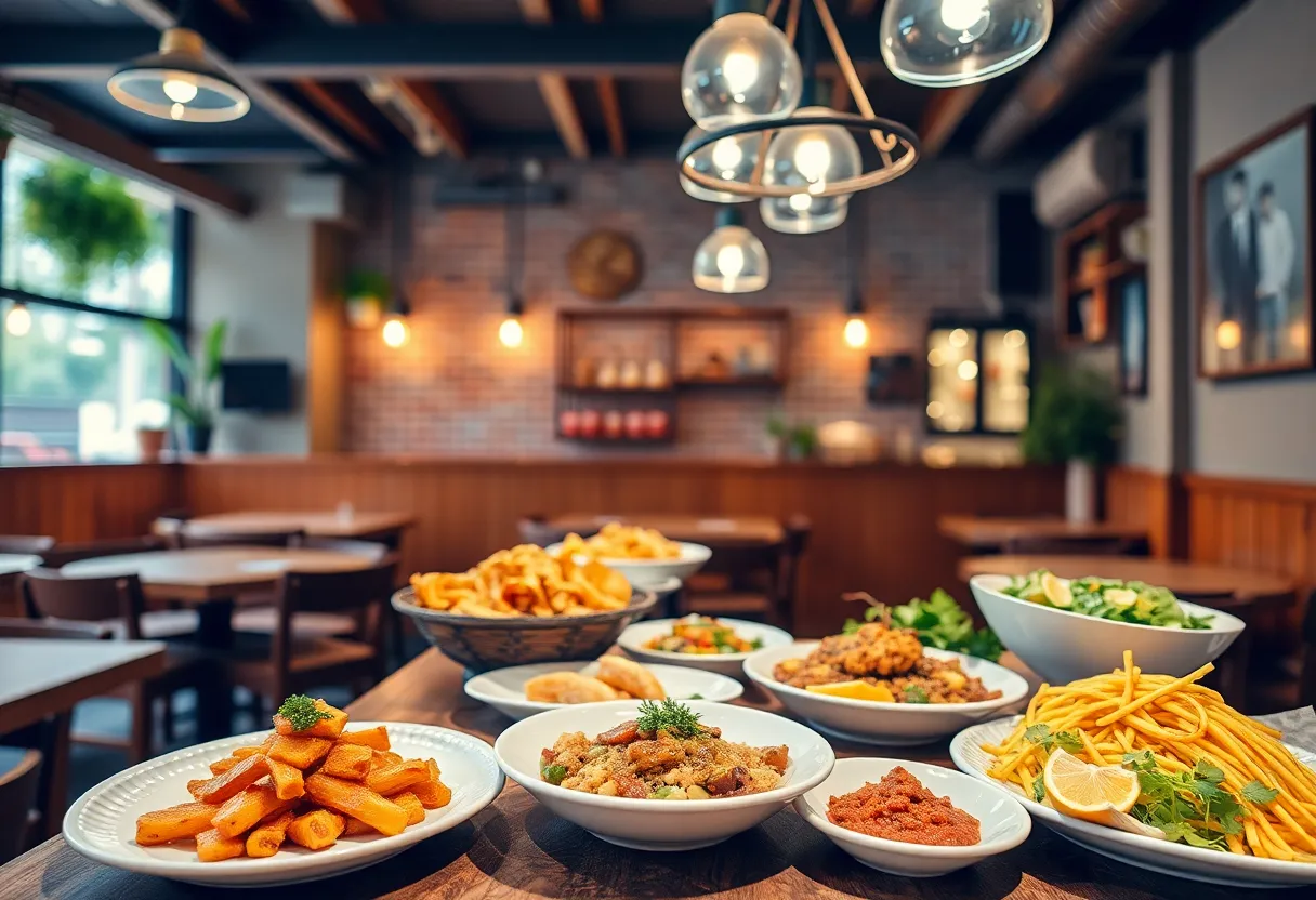 A vibrant restaurant filled with happy customers enjoying delicious meals.
