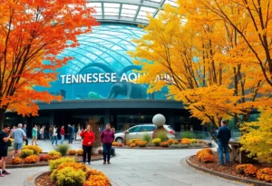 Visitors enjoying autumn activities at the Tennessee Aquarium