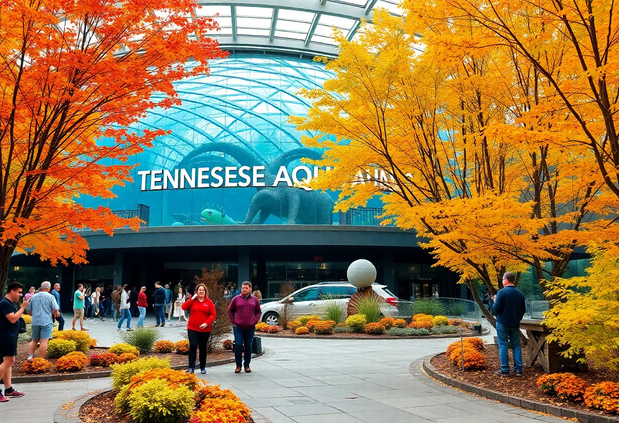 Visitors enjoying autumn activities at the Tennessee Aquarium