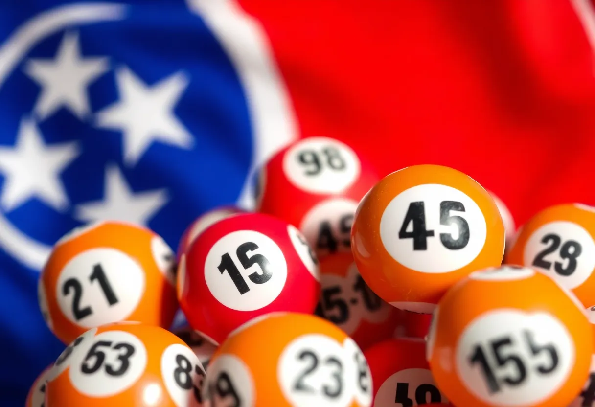Display of lottery balls with winning numbers