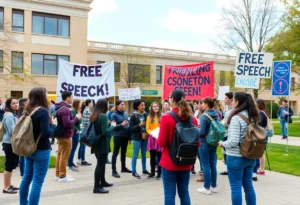 Students engaged in discussions on a university campus
