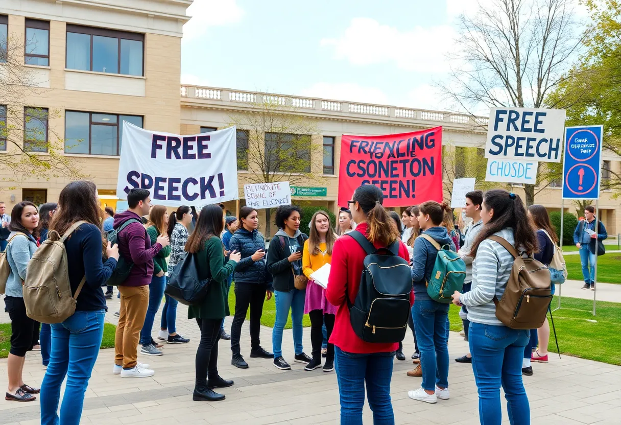 Students engaged in discussions on a university campus