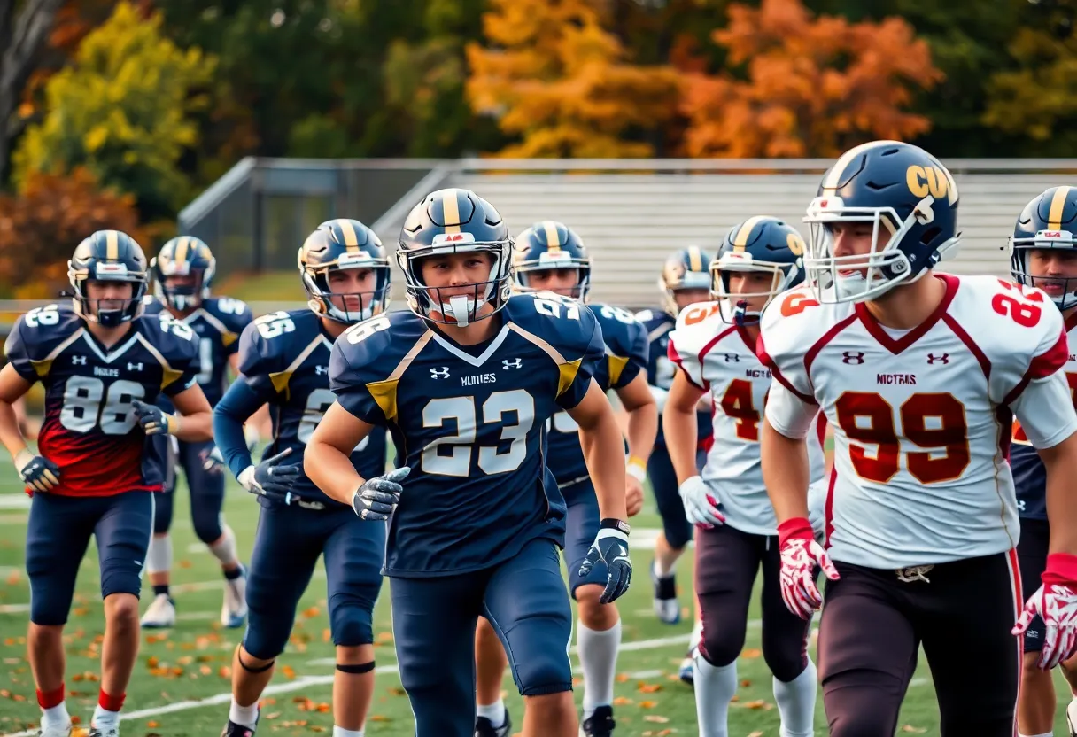UTC football team practicing on the field